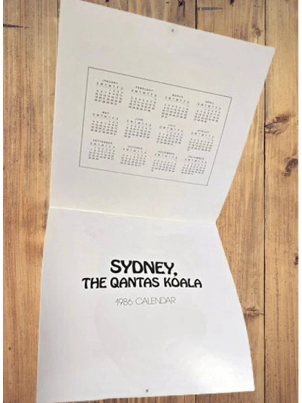 Qantas Sydney the Koala Calendar 1986 Vintage 80s Australia Airline Art Cute!